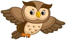 Adorable Brown Cartoon Owl Clipart with Expressive Big Eyes and Spread Wings