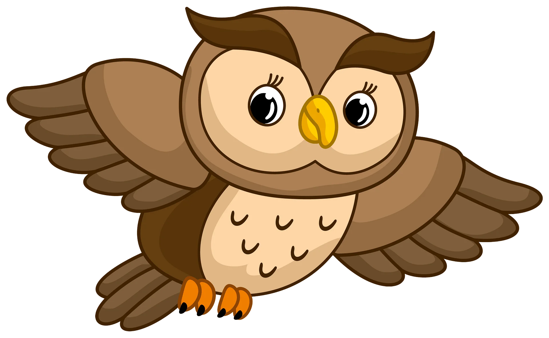 Adorable Brown Cartoon Owl Clipart with Expressive Big Eyes and Spread Wings