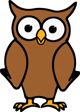 Adorable Brown Cartoon Owl Clipart with Large Expressive Eyes and Sharp Beak