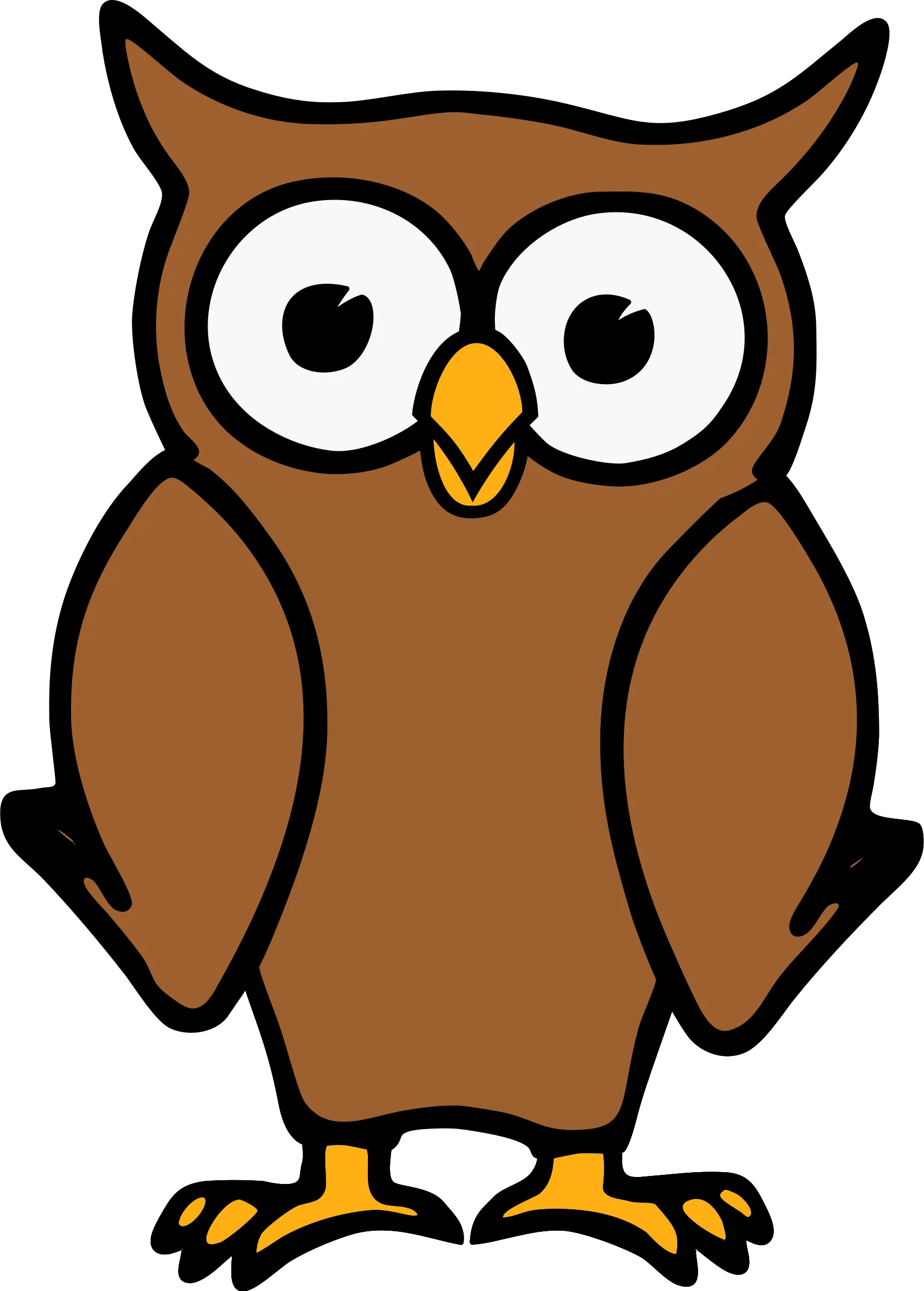 Adorable Brown Cartoon Owl Clipart with Large Expressive Eyes and Sharp Beak
