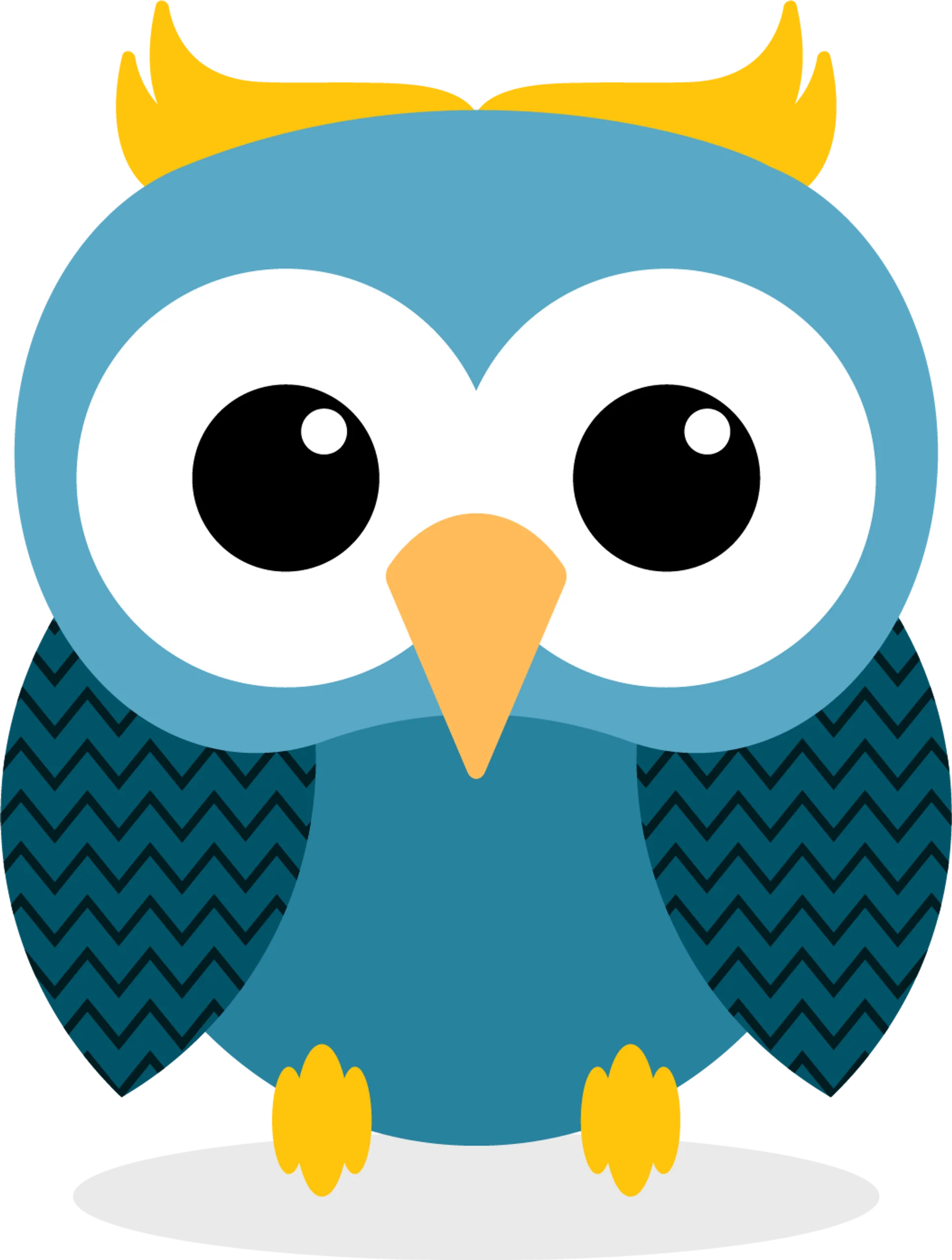 Adorable Cartoon Blue Owl Clipart with Whimsical Chevron Texture and Large Eyes