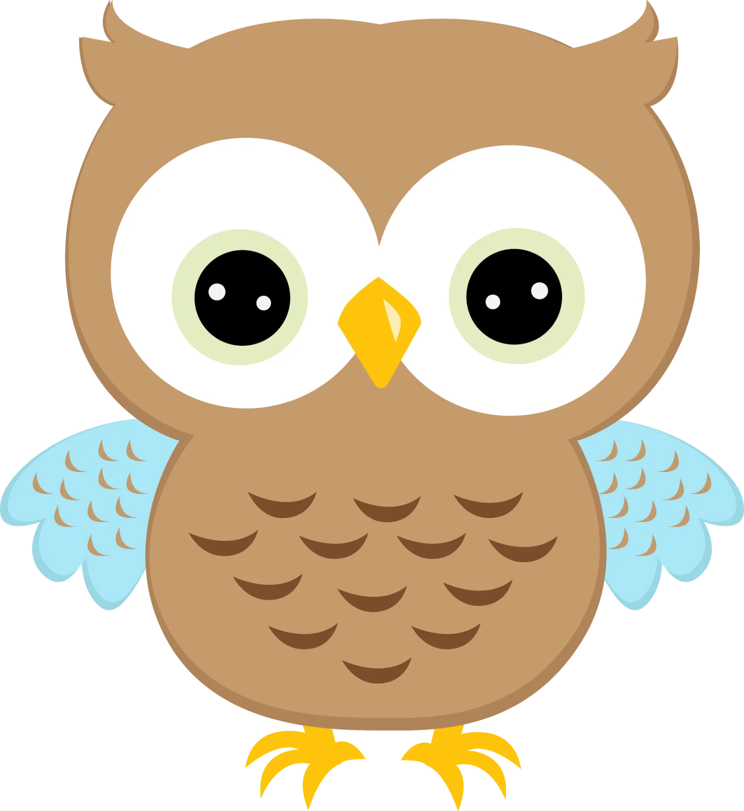 Adorable Cartoon Owl Clipart with Big Eyes and Soft Color Palette