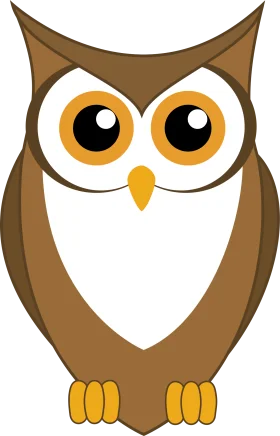 Adorable Cartoon Owl Clipart with Large Expressive Eyes and Warm Brown Tones