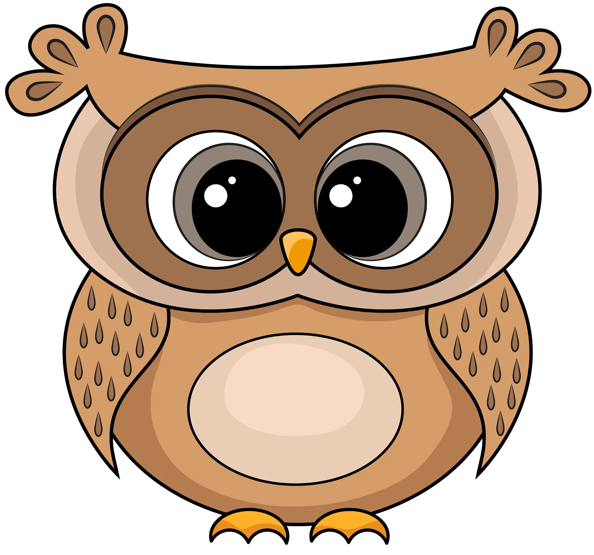 Adorable Cartoon Owl Clipart with Large Expressive Eyes and Soft Eartufs