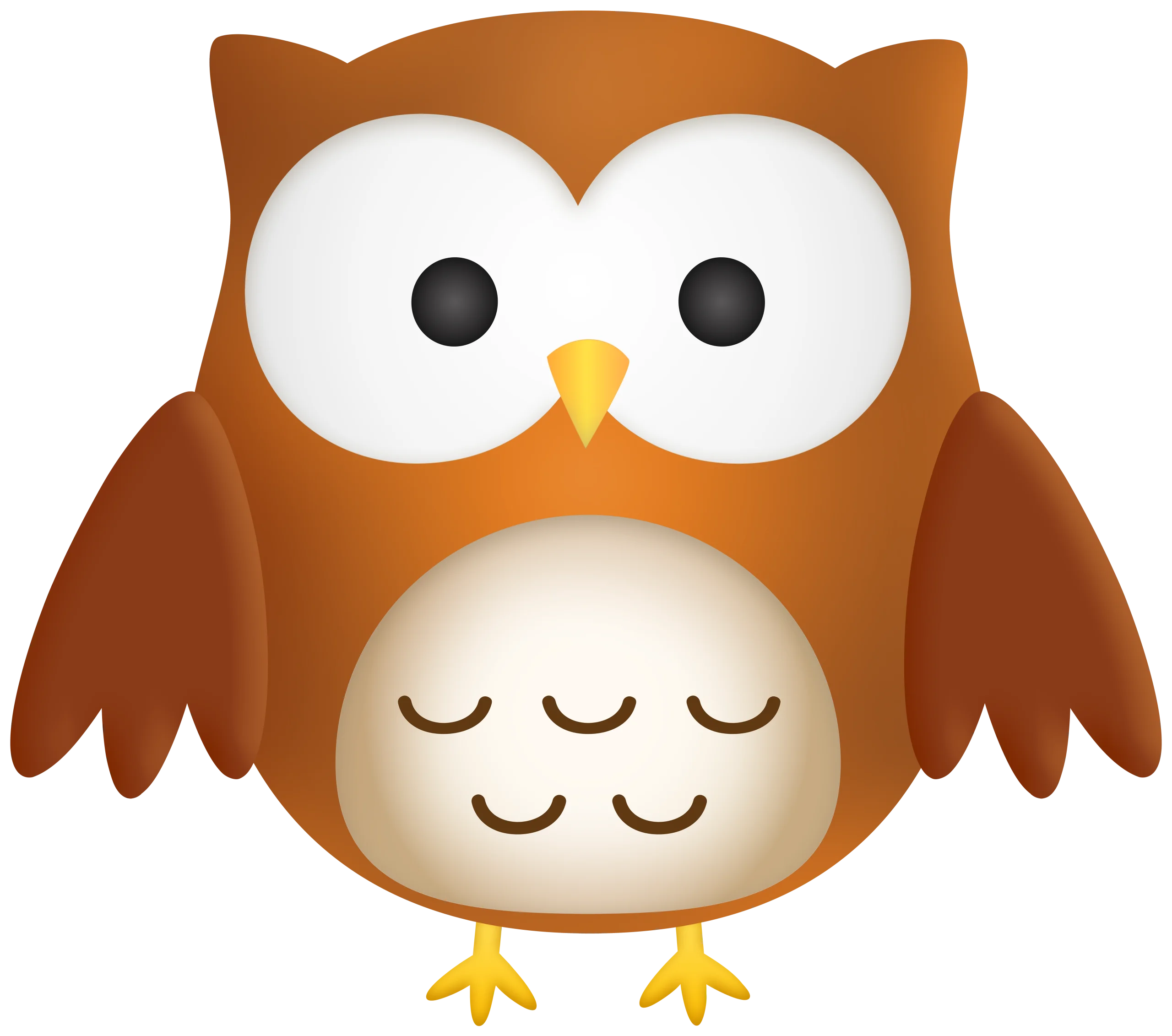 Adorable Cartoon Owl Clipart with Large Eyes and Soft Brown Feathers