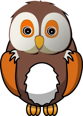 Adorable Cartoon Owl Clipart with Oversized Eyes and Fluffy Brown Feathers