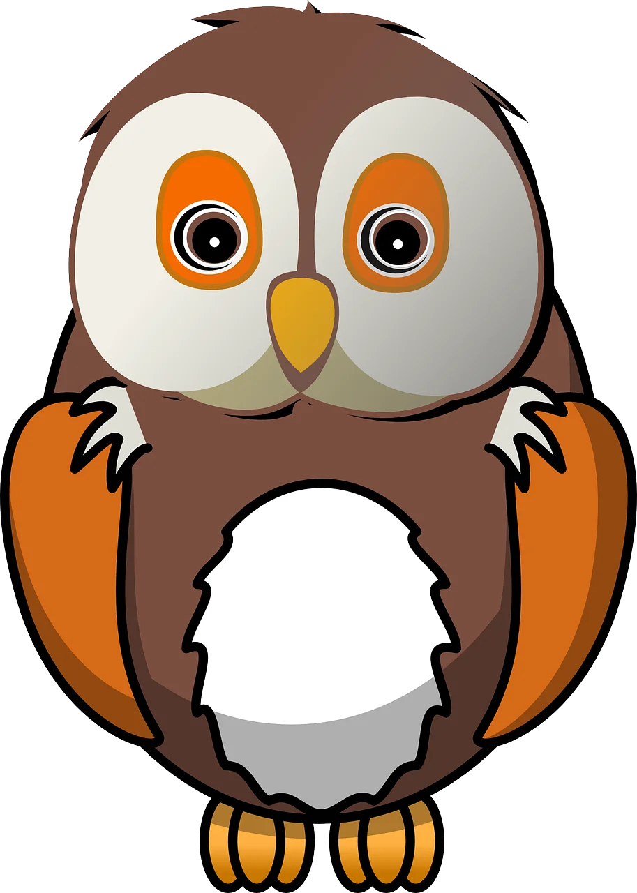 Adorable Cartoon Owl Clipart with Oversized Eyes and Fluffy Brown Feathers