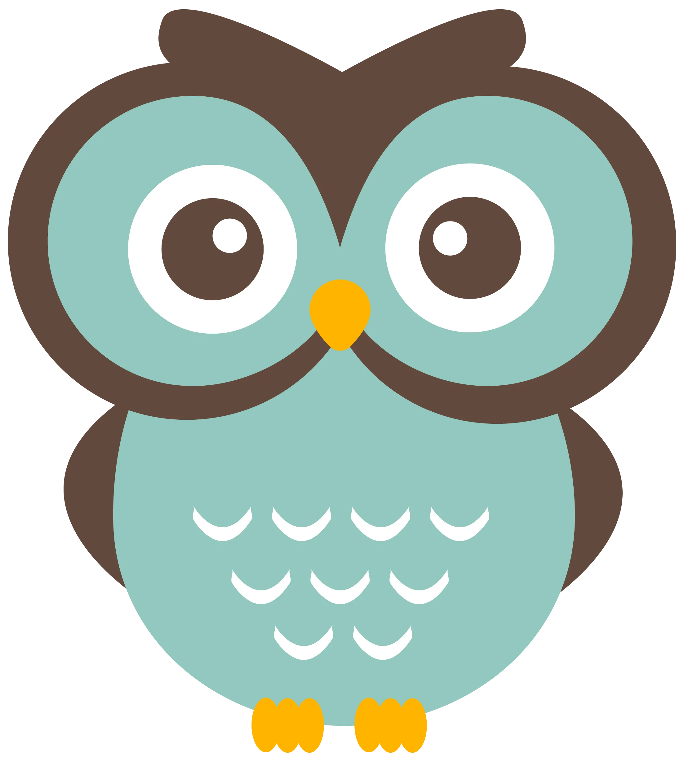 Adorable Cartoon Owl Clipart with Soft Teal and Brown Color Palette