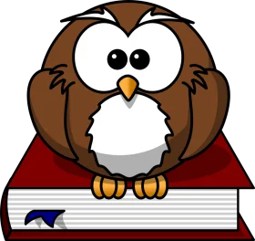 Adorable Cartoon Owl Perched on a Thick Reference Book Clipart Illustration