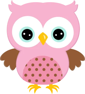 Adorable Pink Whimsical Owl Clipart with Cute Large Eyes and Polka Dots