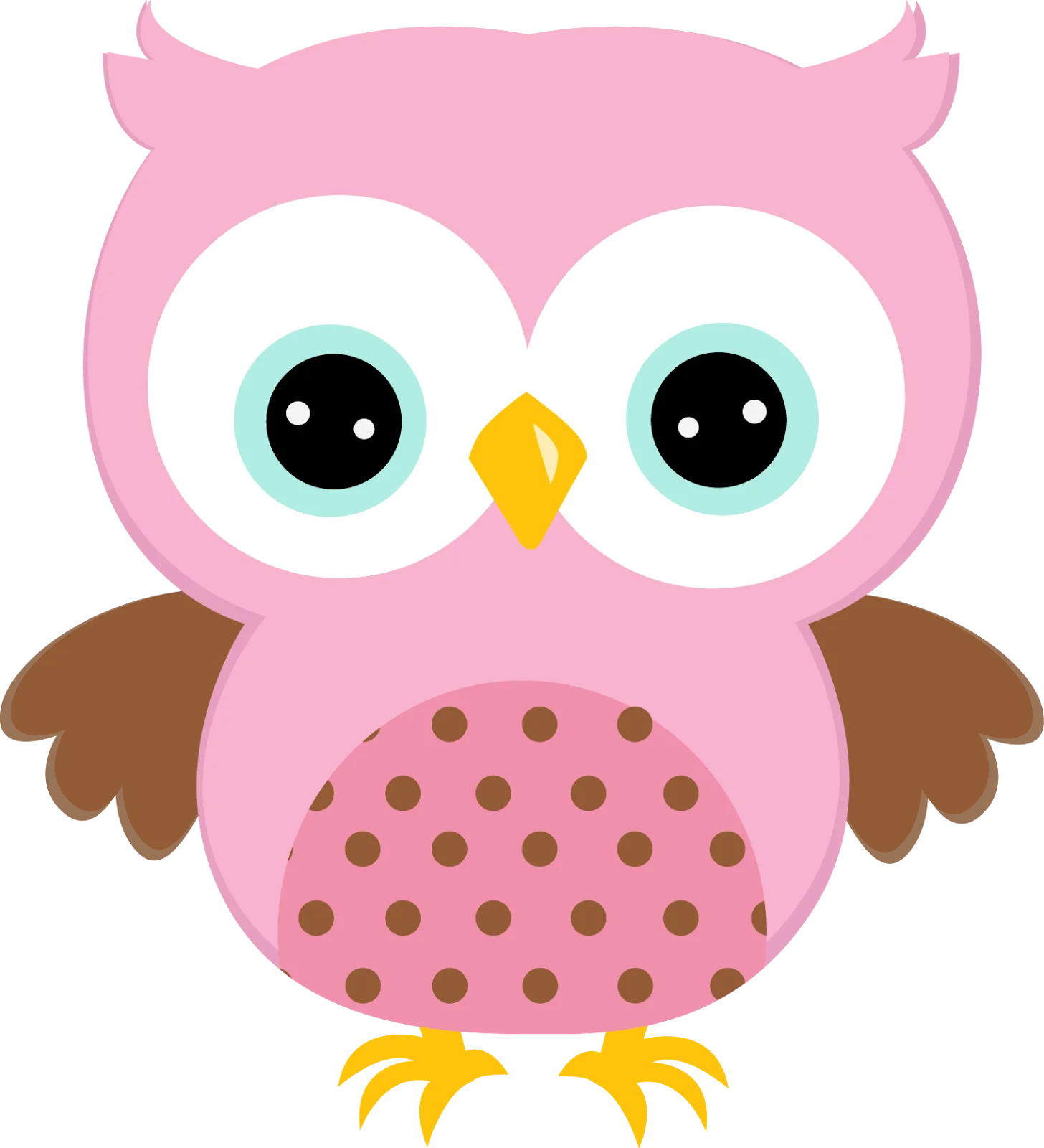 Adorable Pink Whimsical Owl Clipart with Cute Large Eyes and Polka Dots