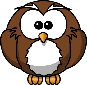 Adorable Round Brown Owl Clipart with Large Cartoonish Eyes and Fluffy Design