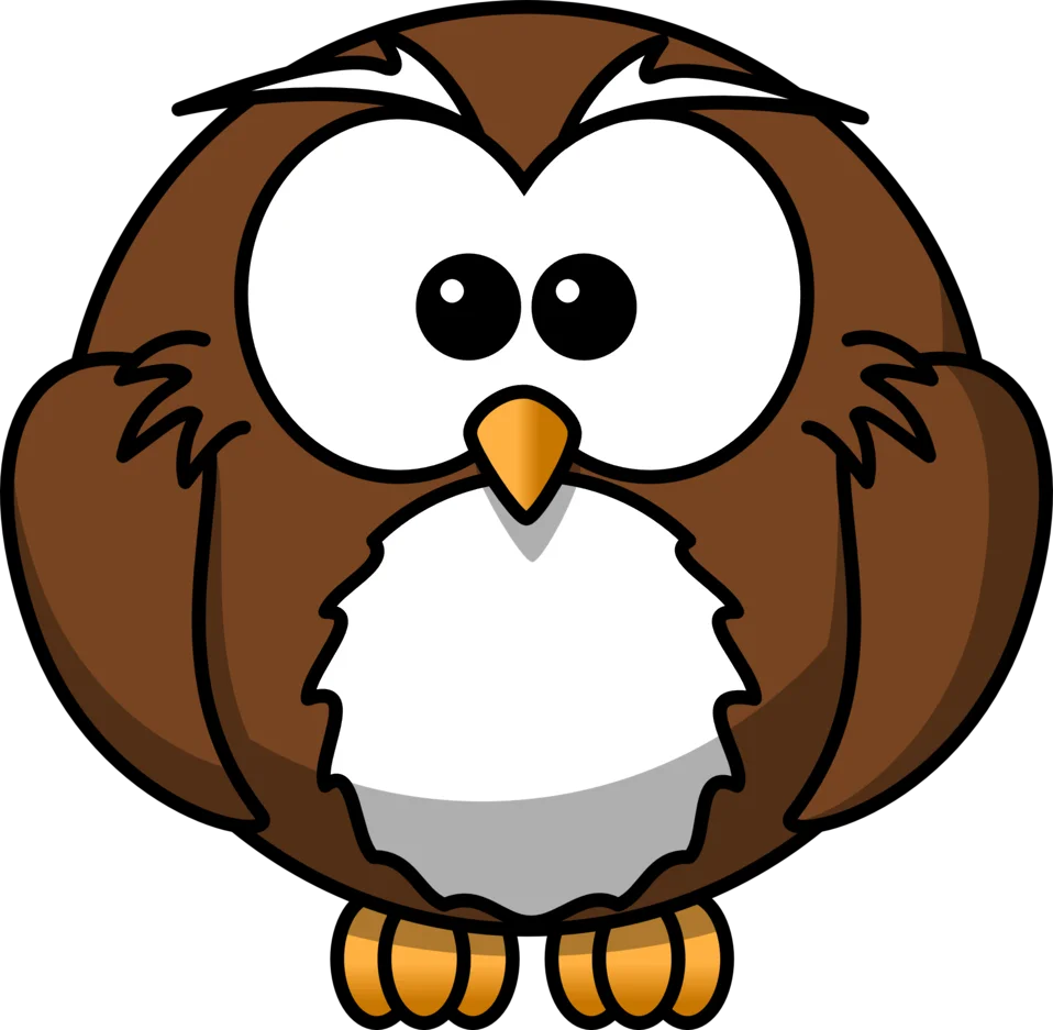 Adorable Round Brown Owl Clipart with Large Cartoonish Eyes and Fluffy Design