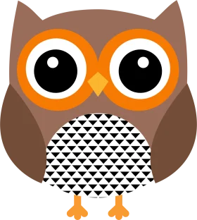 Geometric Brown and Orange Whimsical Owl Clipart with Bold Circular Eyes