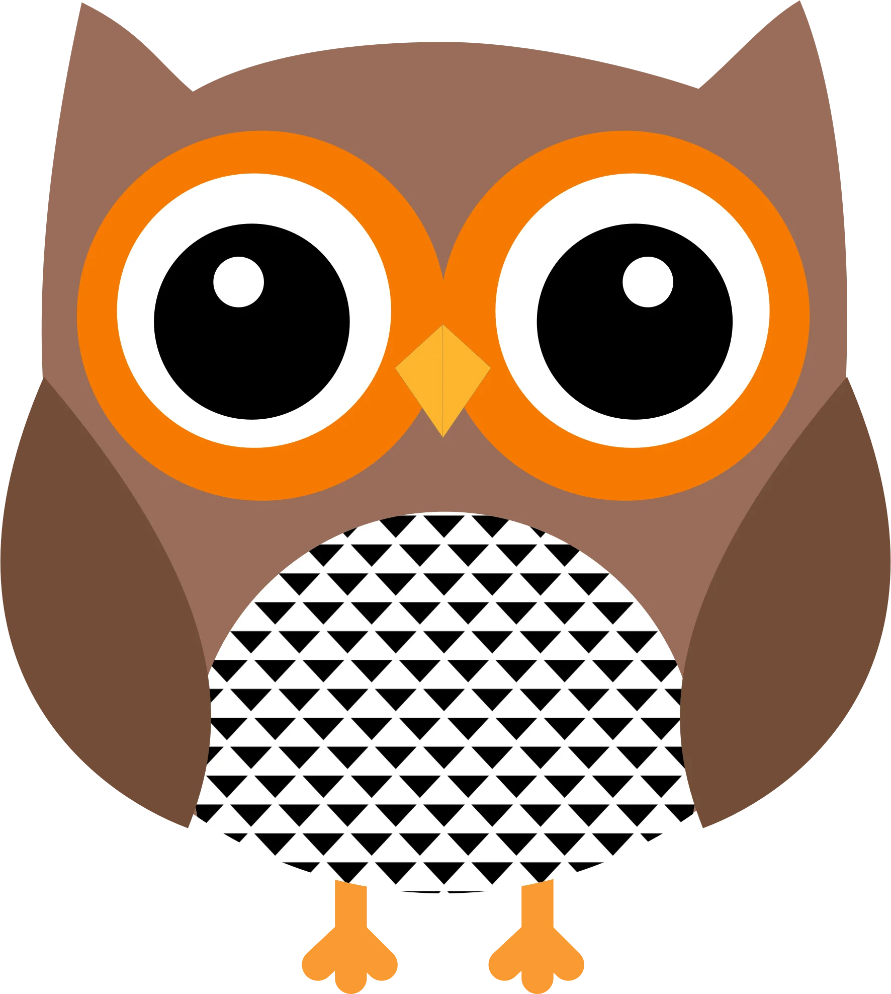 Geometric Brown and Orange Whimsical Owl Clipart with Bold Circular Eyes