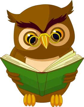 Studious Cartoon Owl Reading a Book Clipart - Wise Knowledge Seeker