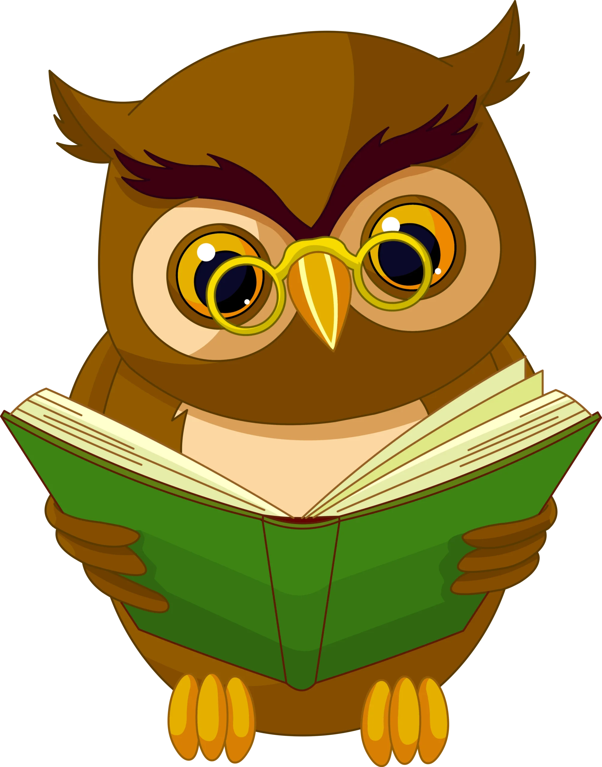 Studious Cartoon Owl Reading a Book Clipart - Wise Knowledge Seeker