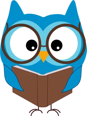 Whimsical Blue Owl Reading Book Clipart: A Scholarly Cartoon Character