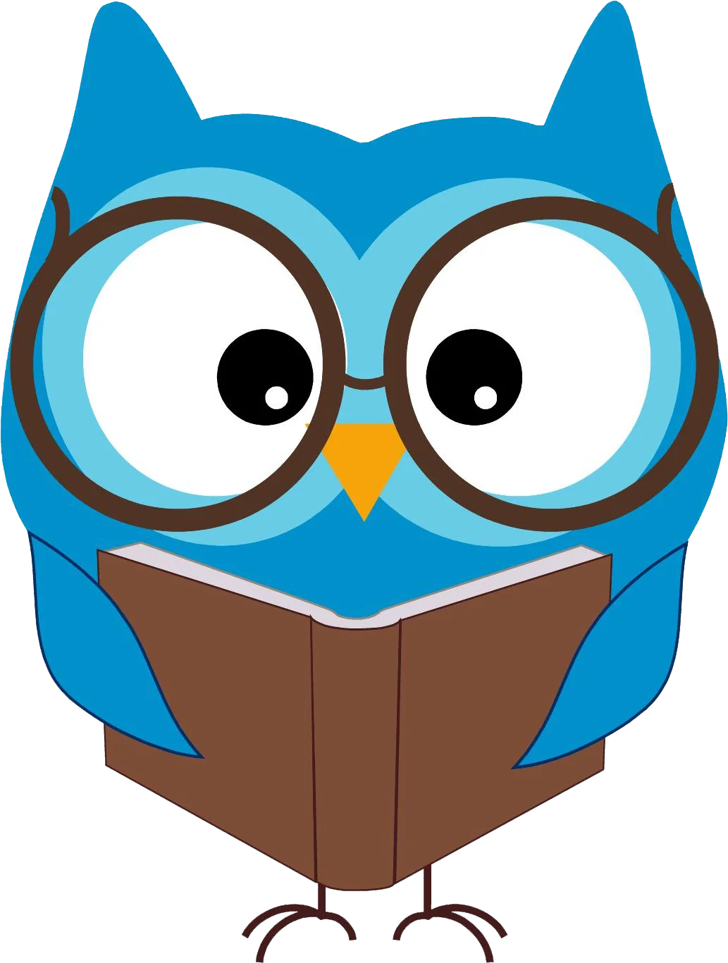 Whimsical Blue Owl Reading Book Clipart: A Scholarly Cartoon Character
