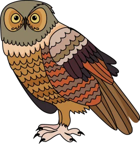 Whimsical Brown and Orange Owl Clipart with Expressive Large Eyes