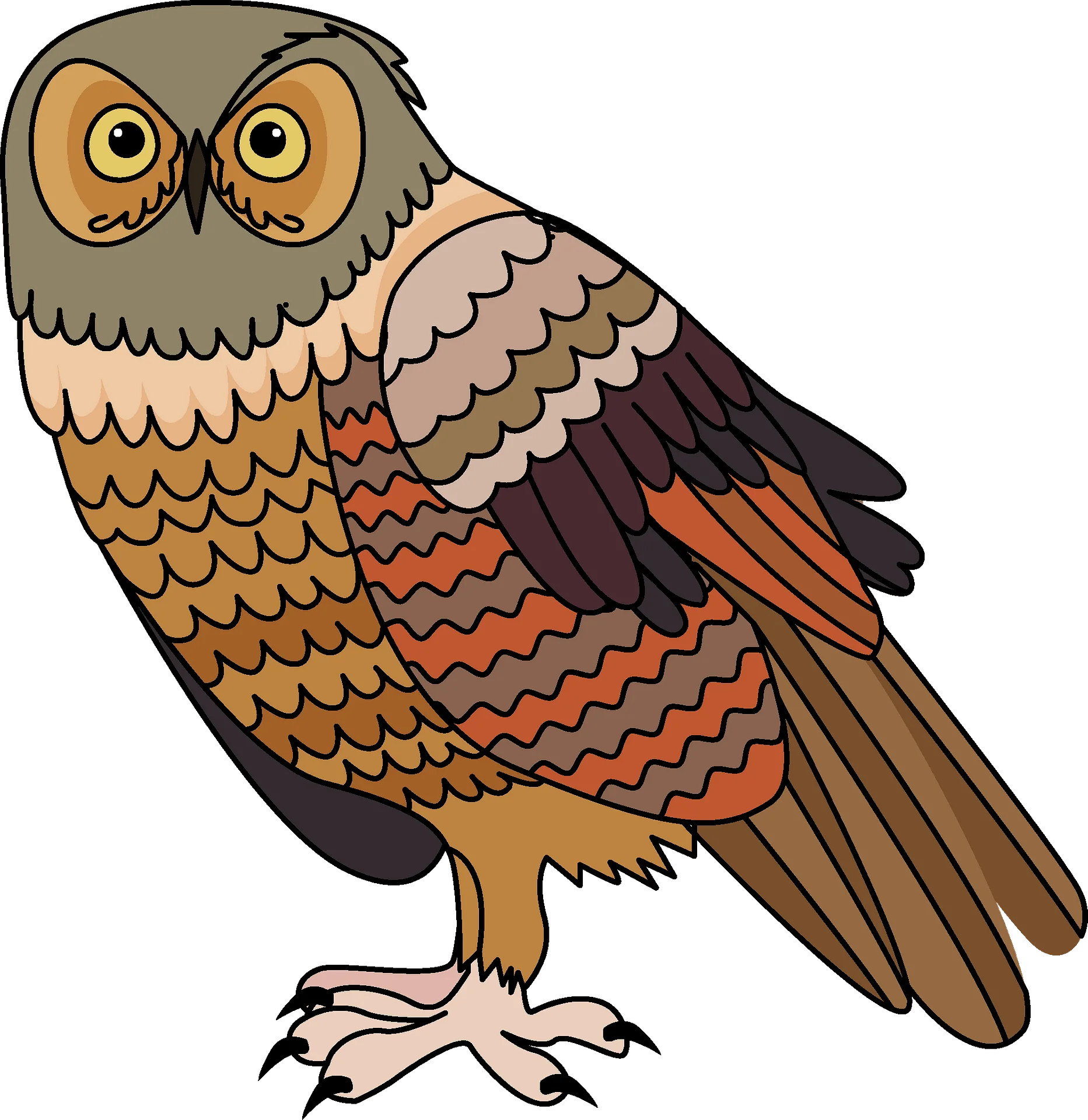 Whimsical Brown and Orange Owl Clipart with Expressive Large Eyes