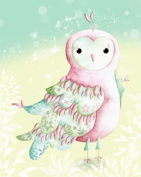 Whimsical Pastel Pink and Mint Green Owl Clipart with Delicate Watercolor Texture
