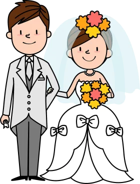 Adorable Wedding Couple Clipart: Charming Illustrated Bride and Groom