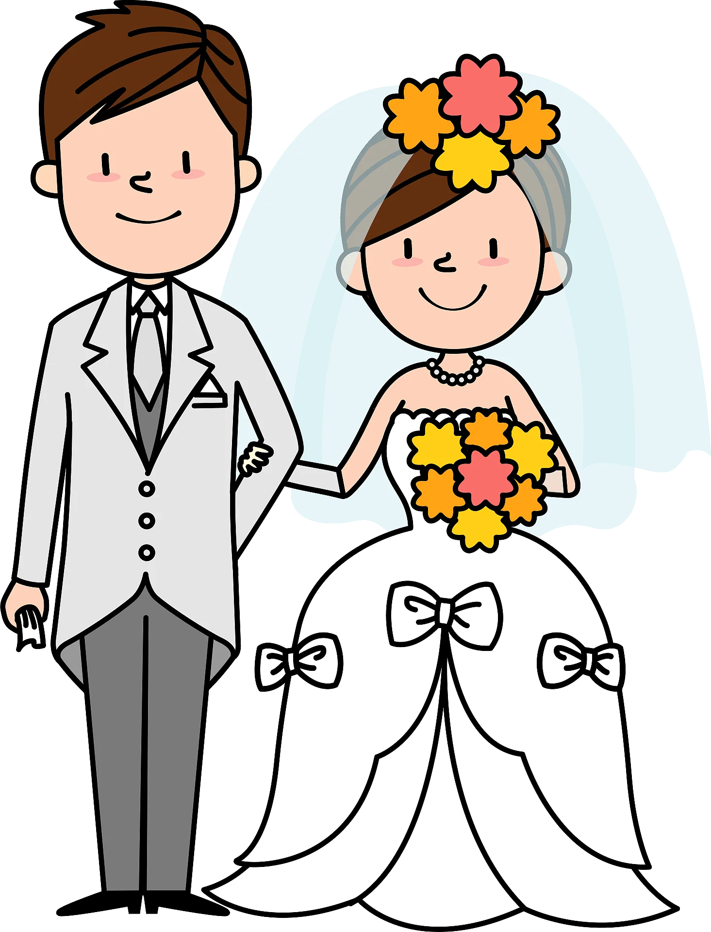 Adorable Wedding Couple Clipart: Charming Illustrated Bride and Groom