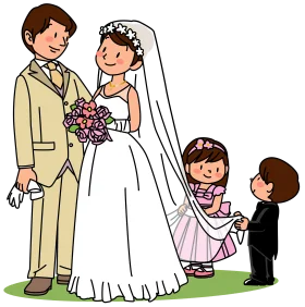 Charming Wedding Day Illustration Clipart Featuring Bride, Groom, and Adorable Children