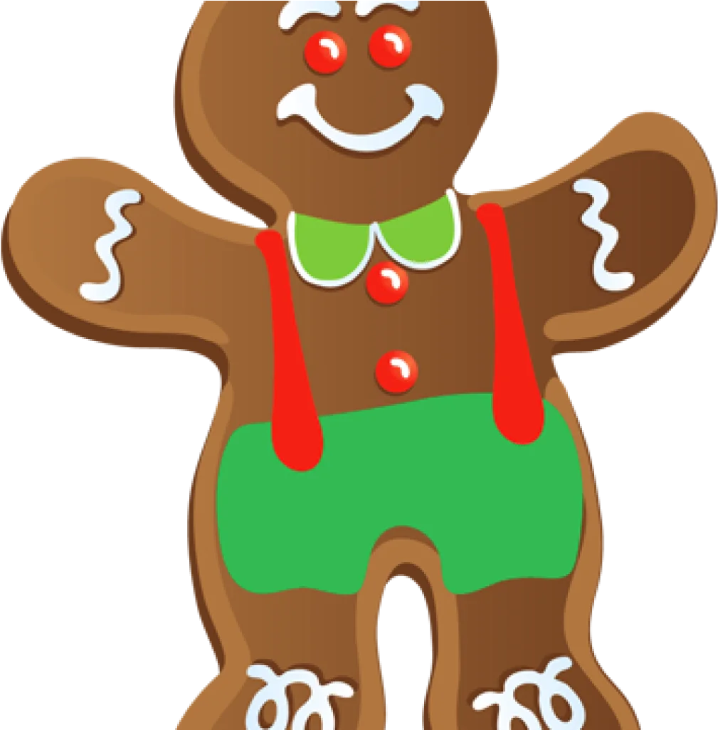 Cheerful Christmas Gingerbread Man Clipart with Festive Holiday Costume Design