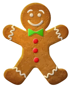 Cheerful Classic Gingerbread Man Clipart with Festive Bow and Buttons