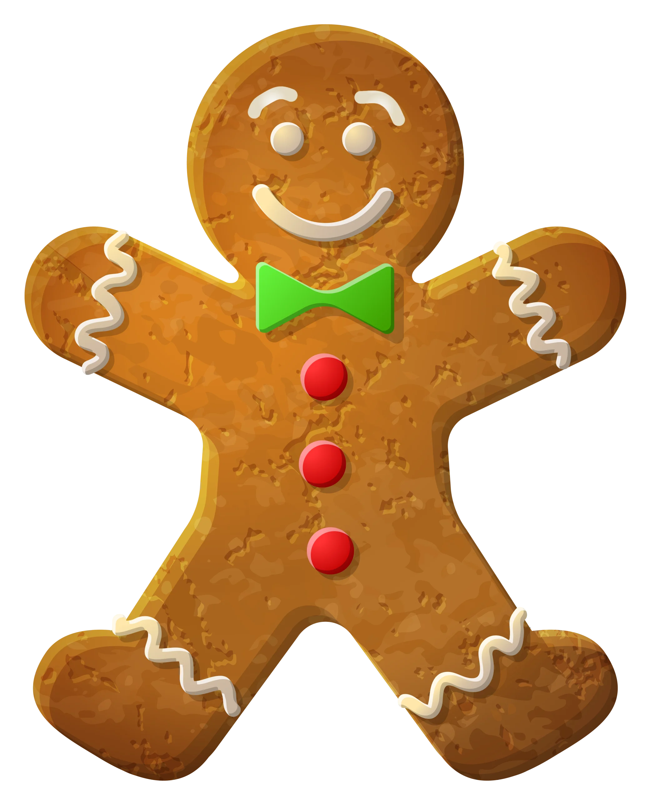 Cheerful Classic Gingerbread Man Clipart with Festive Bow and Buttons