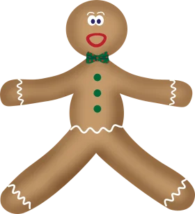 Cheerful Classic Gingerbread Man Clipart with Festive Green Buttons and Bow Tie