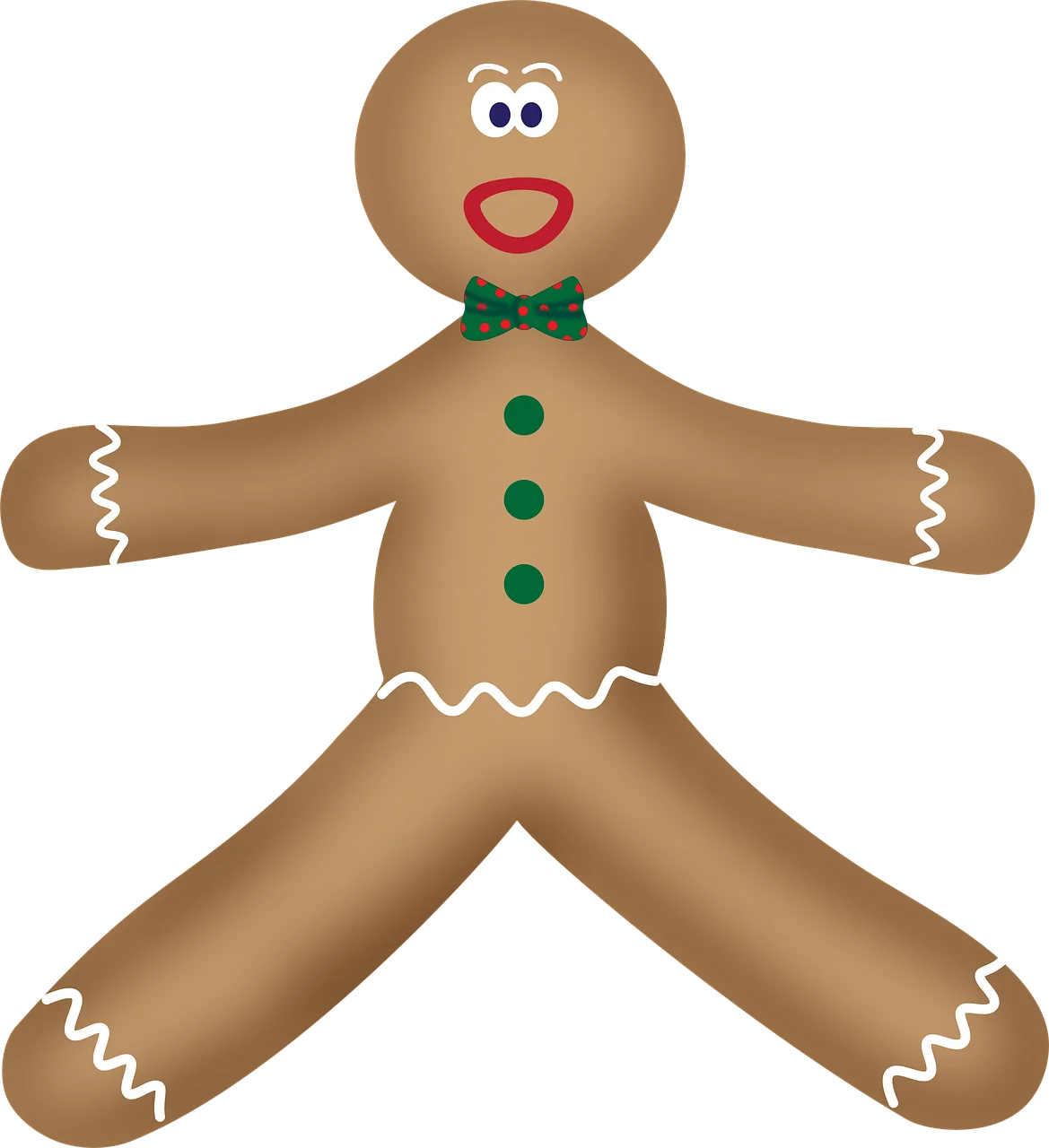 Cheerful Classic Gingerbread Man Clipart with Festive Green Buttons and Bow Tie