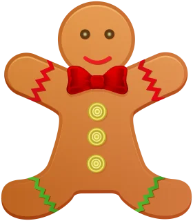 Cheerful Gingerbread Man Clipart with Festive Red Bow and Swirly Buttons