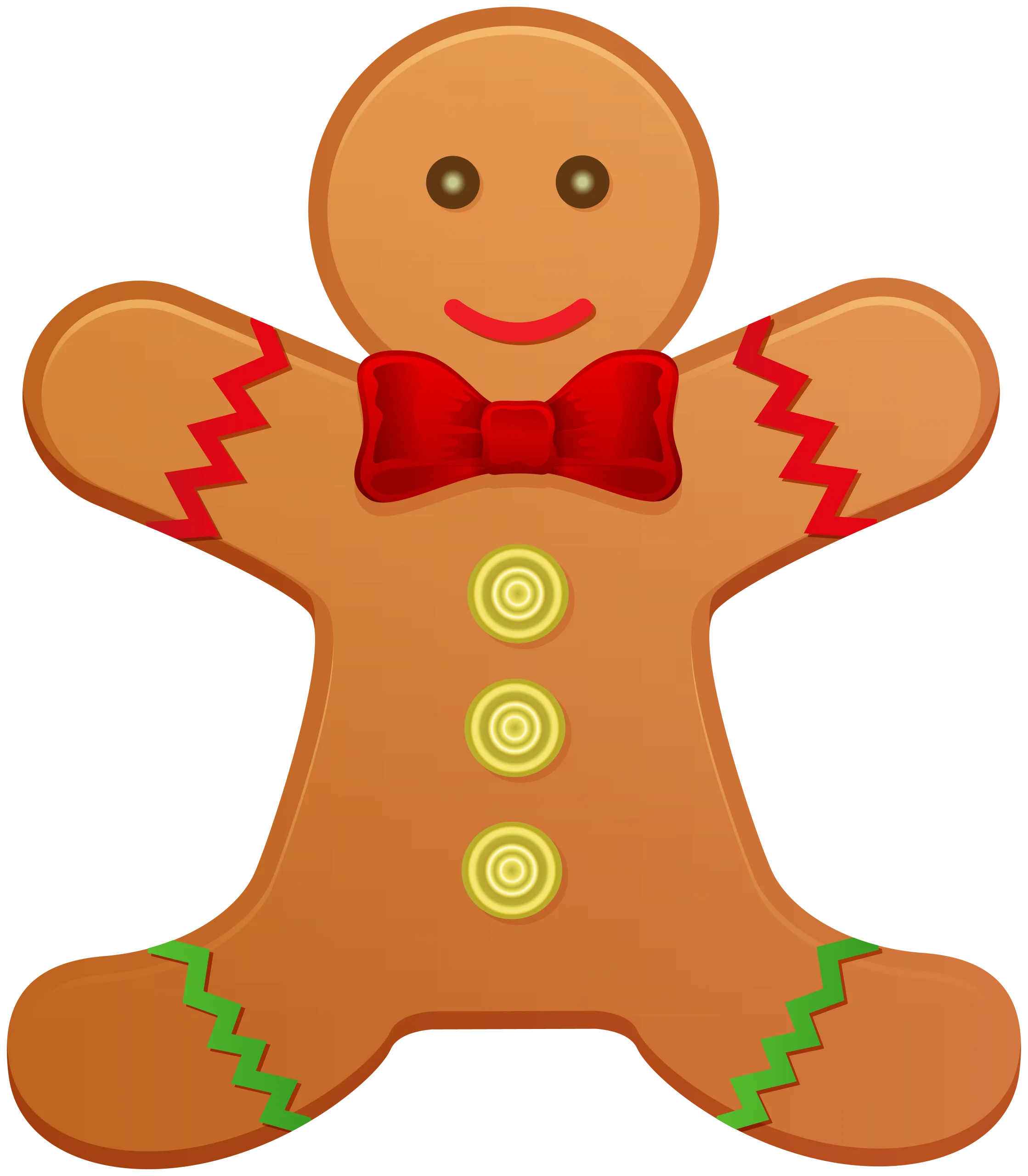 Cheerful Gingerbread Man Clipart with Festive Red Bow and Swirly Buttons