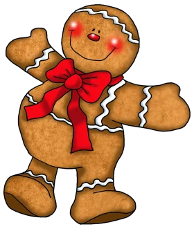 Cheerful Gingerbread Man Clipart with Red Bow - Festive Holiday Cookie Character