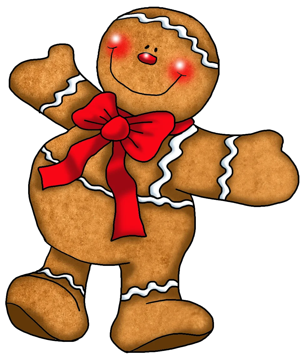 Cheerful Gingerbread Man Clipart with Red Bow - Festive Holiday Cookie Character