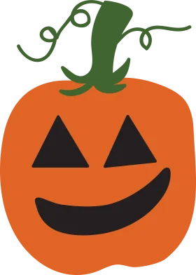 Cheerful Halloween Jack-o'-Lantern Clipart with Whimsical Curly Stem