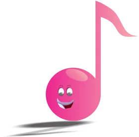 Cheerful Pink Musical Note Clipart with Playful Cartoon Face and Glossy Texture