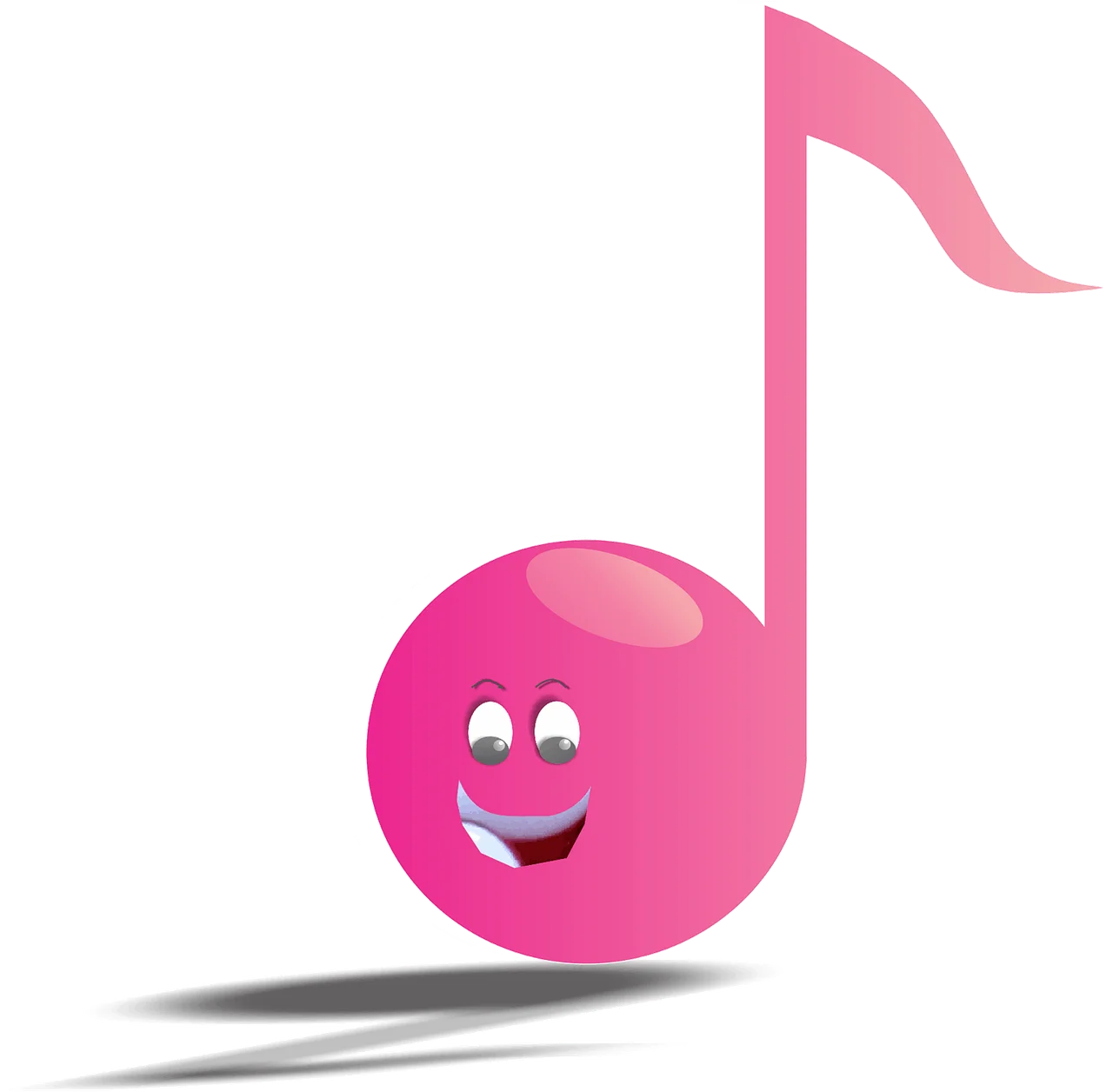 Cheerful Pink Musical Note Clipart with Playful Cartoon Face and Glossy Texture
