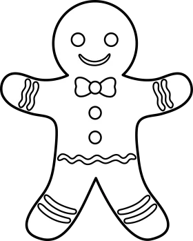 Classic Black and White Gingerbread Man Clipart with Cheerful Expression
