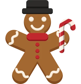 Classic Festive Gingerbread Man Clipart with Candy Cane and Holiday Cheer