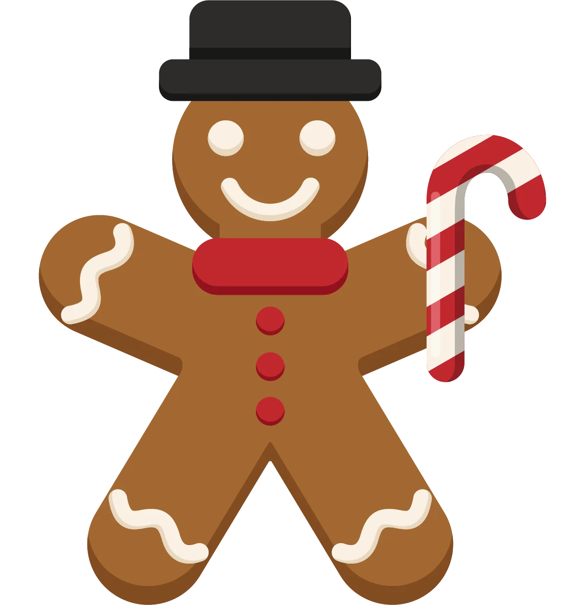 Classic Festive Gingerbread Man Clipart with Candy Cane and Holiday Cheer
