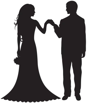 Elegant Black and White Wedding Couple Silhouette Clipart Design for Romantic Celebrations