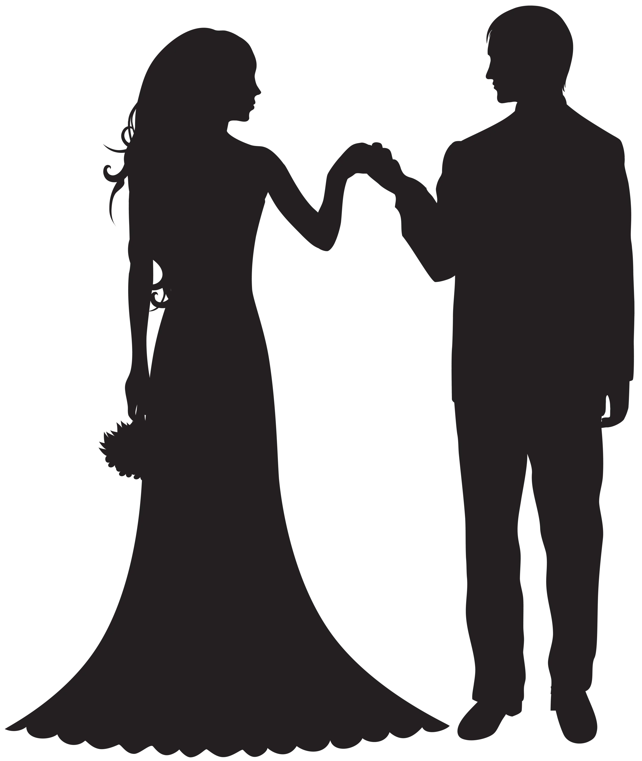 Elegant Black and White Wedding Couple Silhouette Clipart Design for Romantic Celebrations