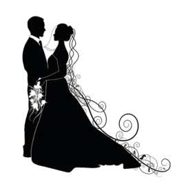 Elegant Black and White Wedding Silhouette Clipart - Romantic Embrace