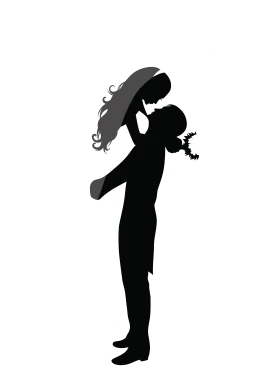 Elegant Black Silhouette of Romantic Wedding Couple Embracing Clipart Design
