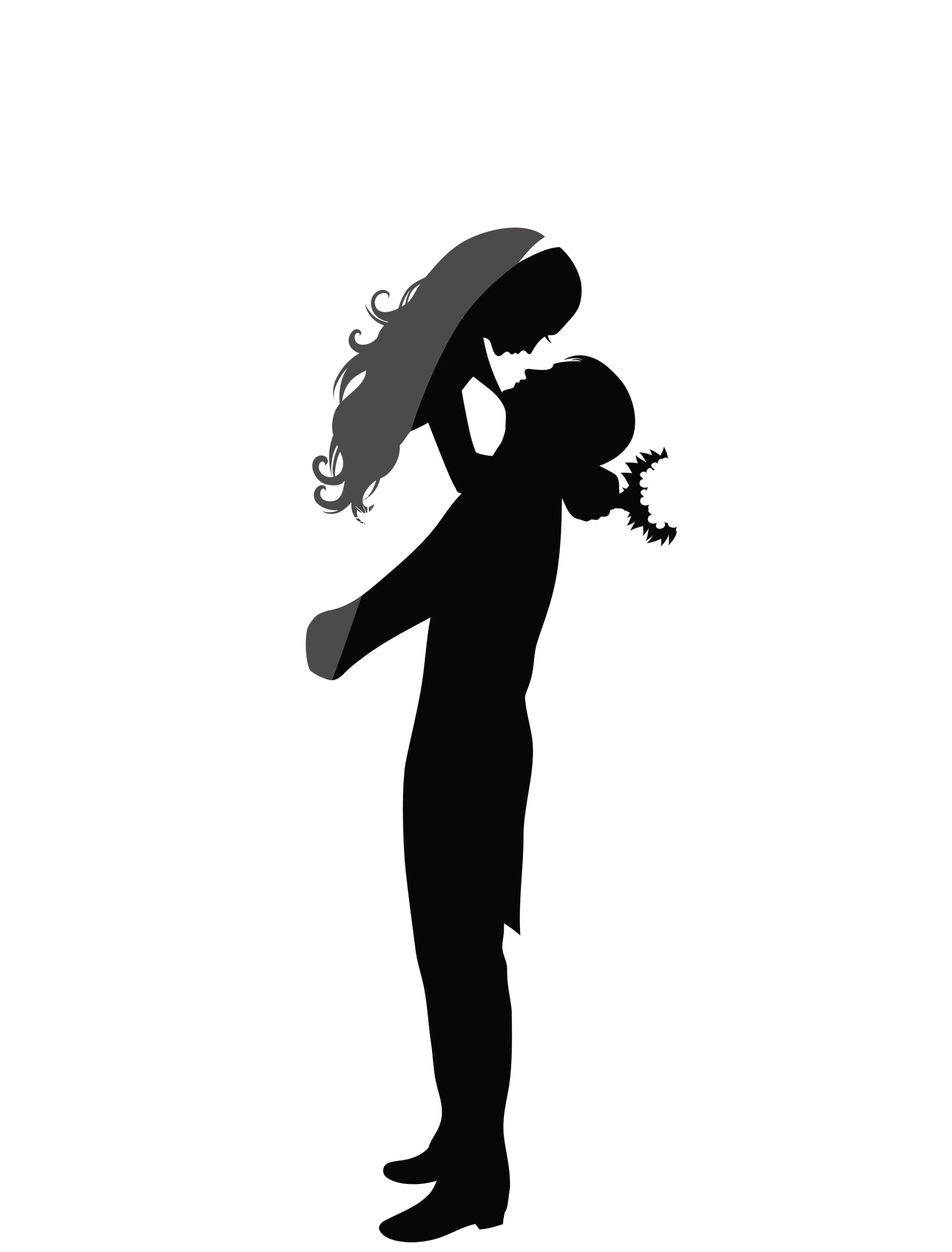 Elegant Black Silhouette of Romantic Wedding Couple Embracing Clipart Design