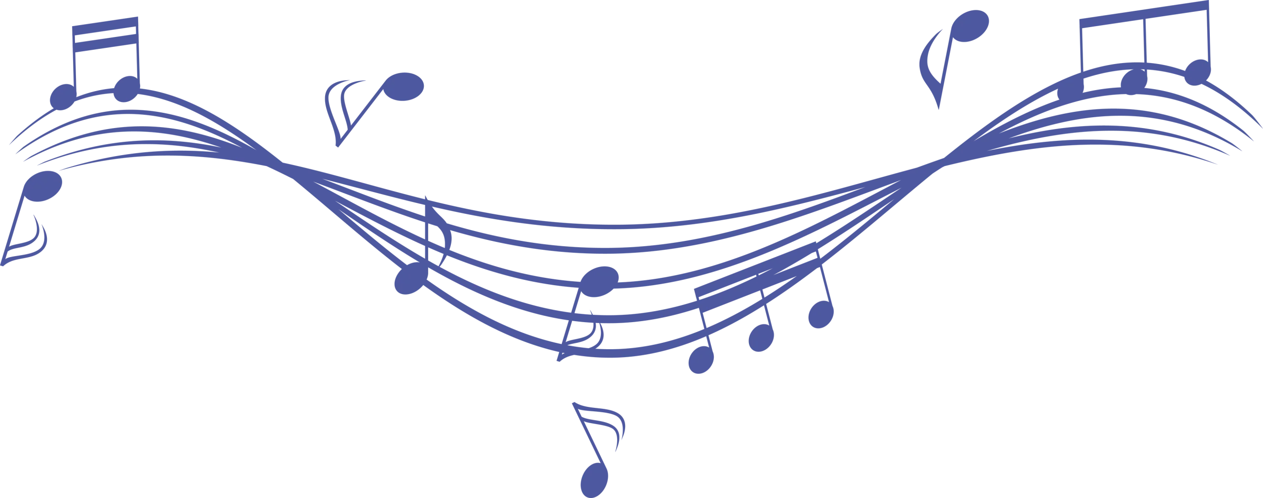 Elegant Blue Musical Notes Flowing Swirly Clipart Design with Rhythmic Harmony